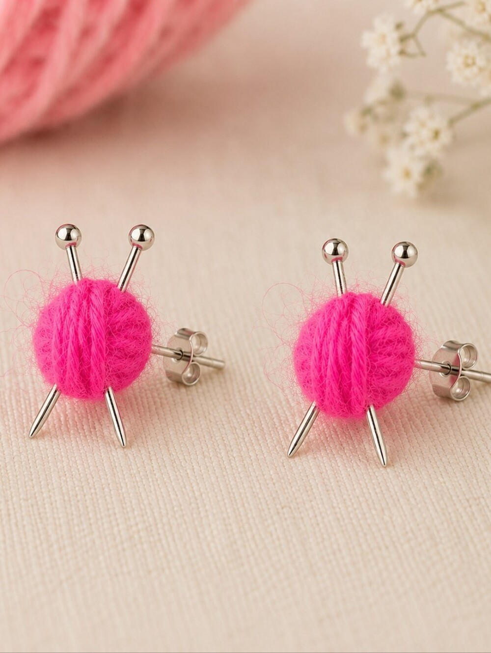 MODCLOTH ITTY BITTY KNITTING BALL OF YARN STUD EARRINGS